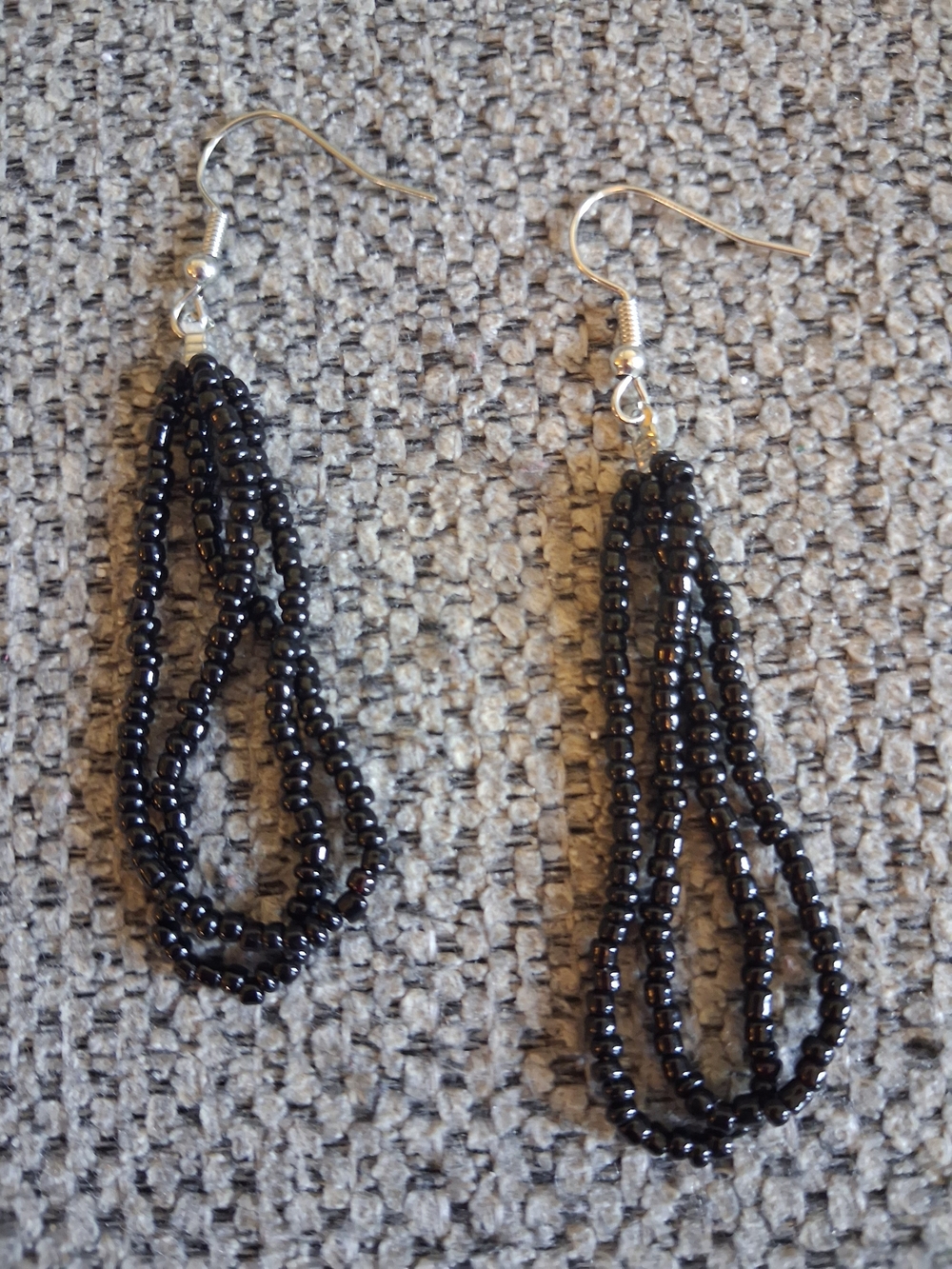 Black Beaded Loop Drop Earrings - Unbranded